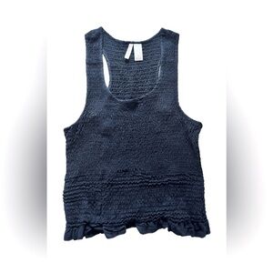 Japna Black Smocked Racerback Ruffle Detail Crop Tank Top Size Medium